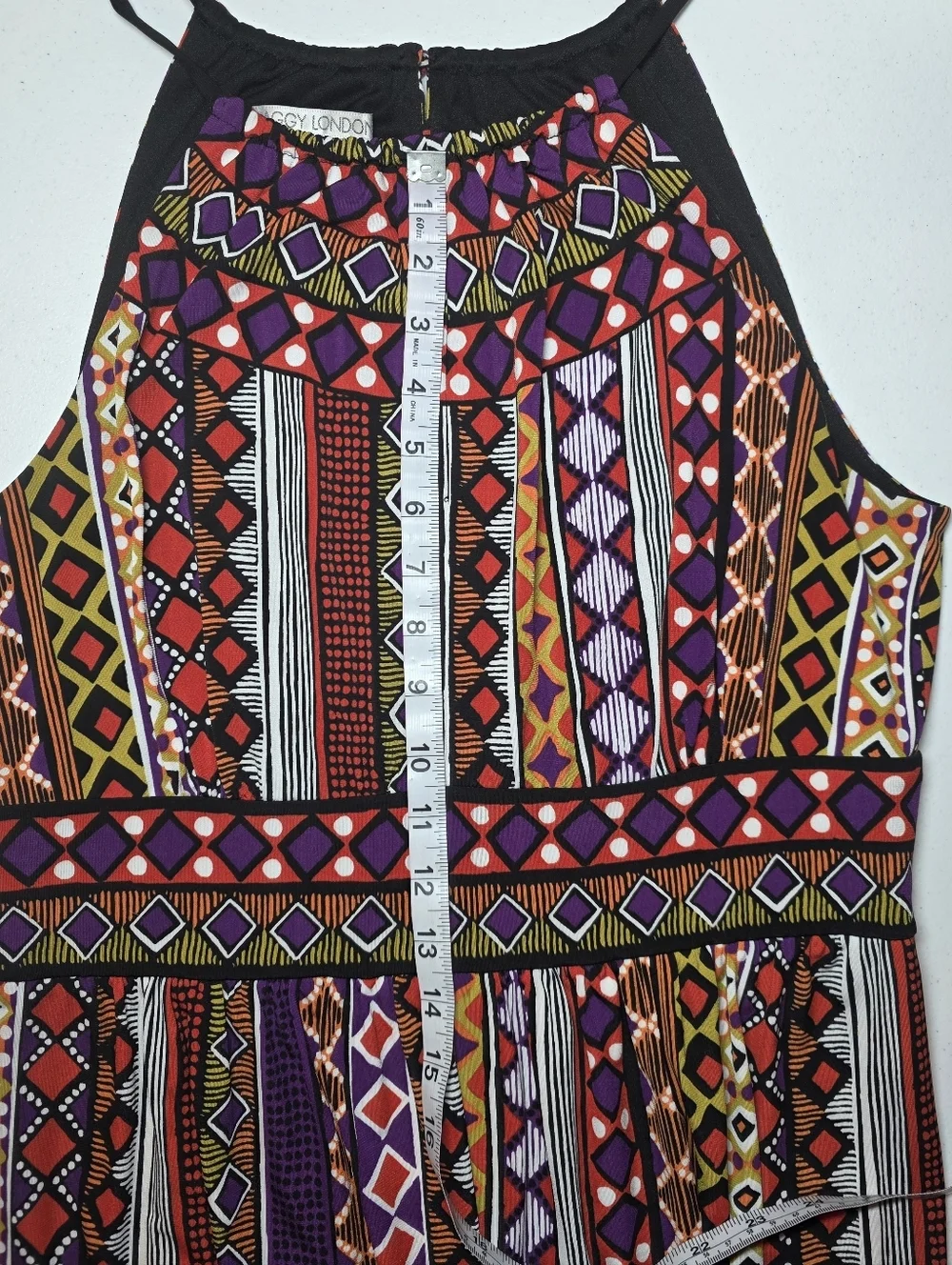 Maggy London Boho Geometric Print Maxi Dress Size 12 Resort Vacation Cruise